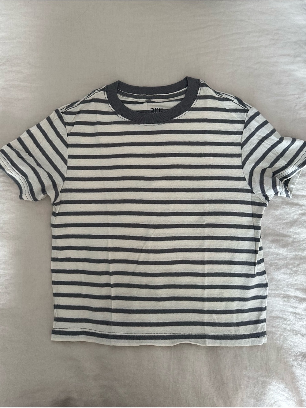 BDG Women’s Baby Tee in Grey/White Stripe